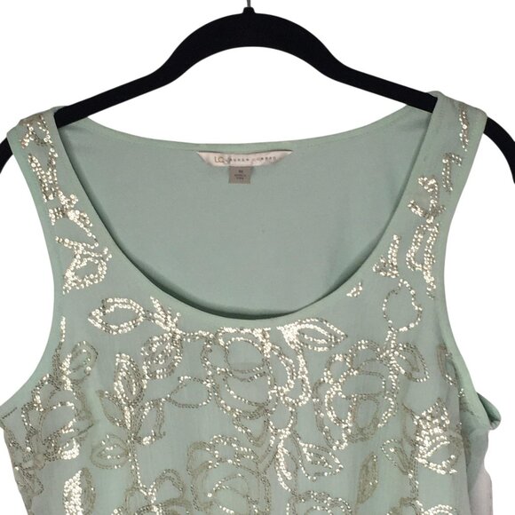 Fairy LC Lauren Conrad Tank Top Women Medium Mint Green Sequin Floral Scoop Neck - Picture 3 of 16